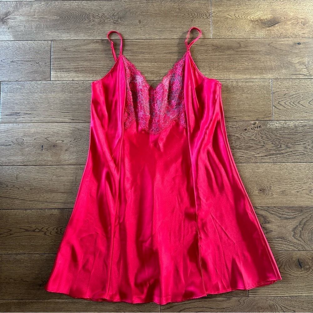 Victoria Secret Red Satin Slip Dress Sz L